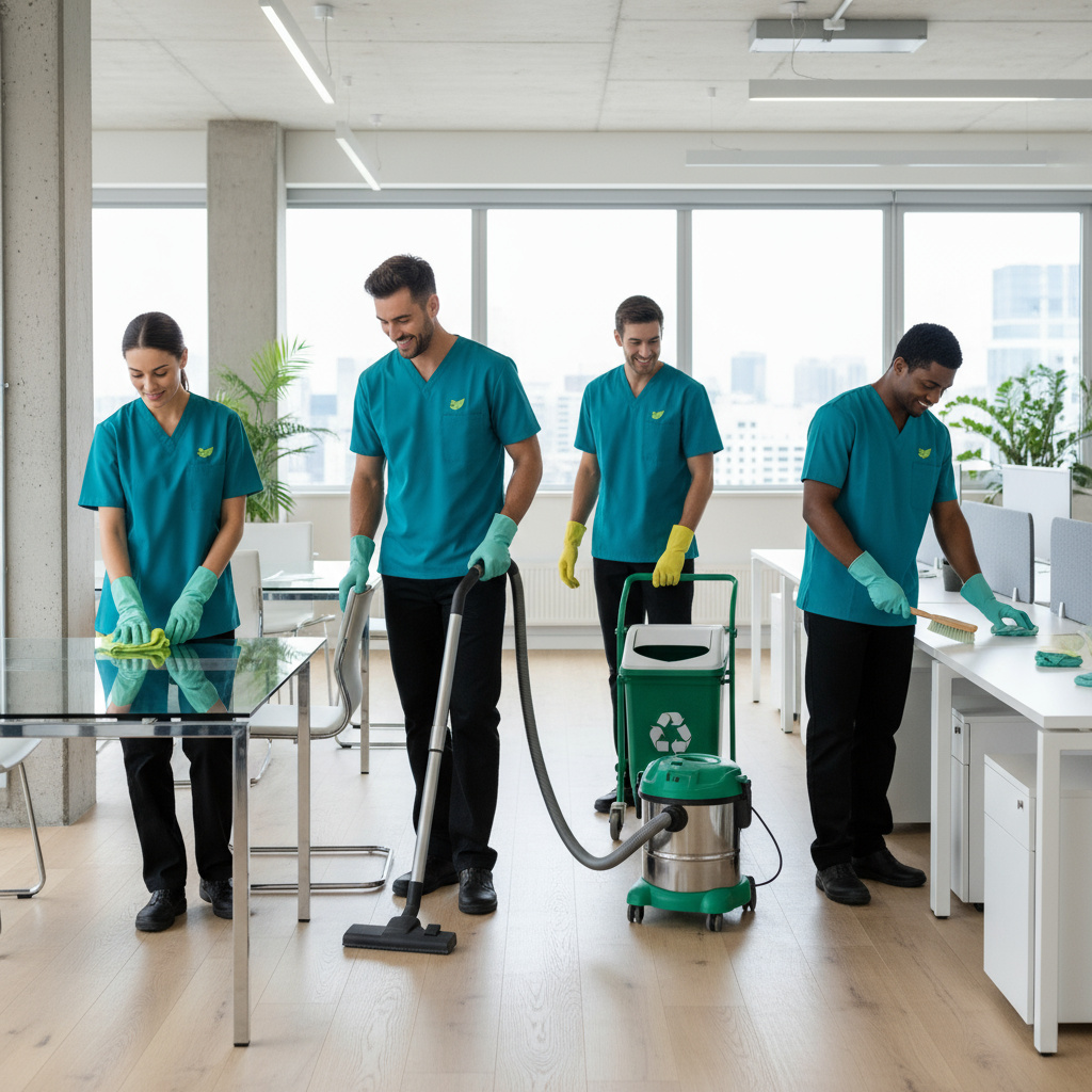 Reinigungsteam in modernem Büro